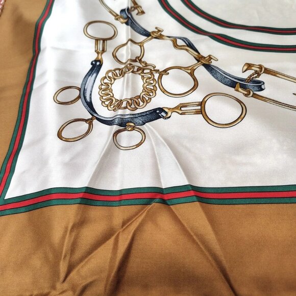 Auth GUCCI - Cream Brown Multi Scarf - Picture 8 of 12